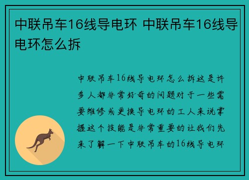中联吊车16线导电环 中联吊车16线导电环怎么拆
