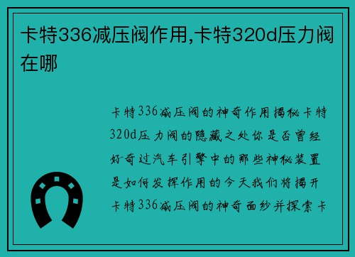 卡特336减压阀作用,卡特320d压力阀在哪