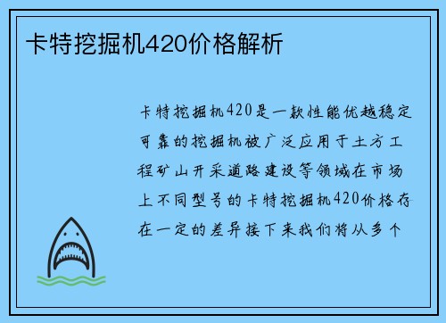 卡特挖掘机420价格解析